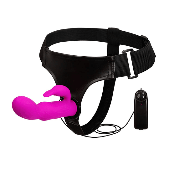 Arnés con conejo vibrador silicona (vibración variable)