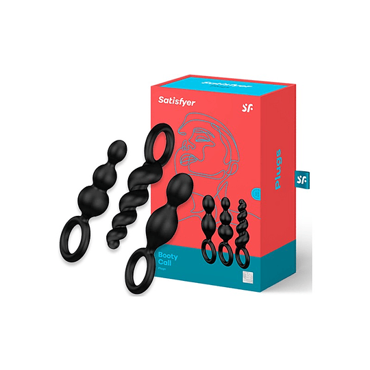 Plug Anal Satisfyer Booty Call. 3 Diferentes Plugs Color Negro